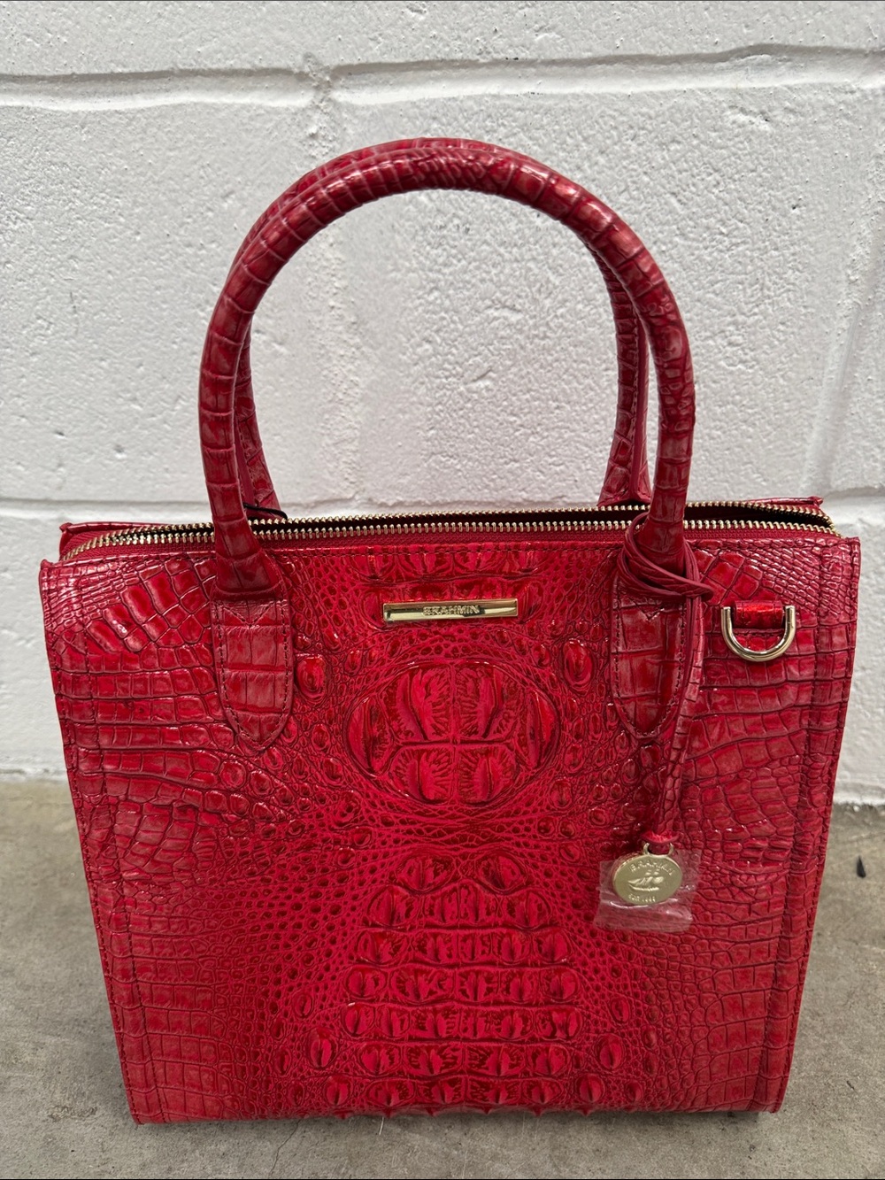 Brahmin “Caroline Heartbreaker” Red Croc-Embossed Leather Satchel